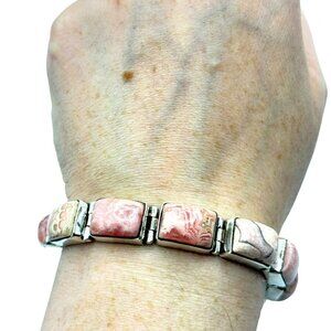 Sterling Silver 925 Rhodochrosite Tennis Bracelet Adj 7-8in Statement